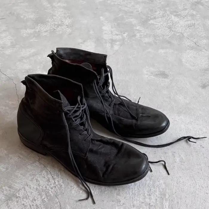 Bottes montantes décontractées en cuir souple vintage pour hommes, bottines noires à lacets, chaussu