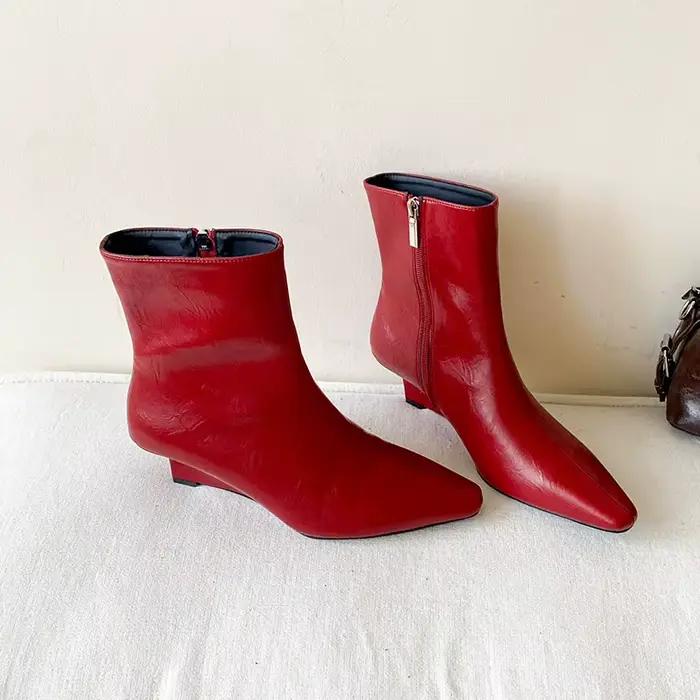 Nouvelles bottines à fermeture éclair pour femmes, chaussures à bout pointu, talons compensés tendan