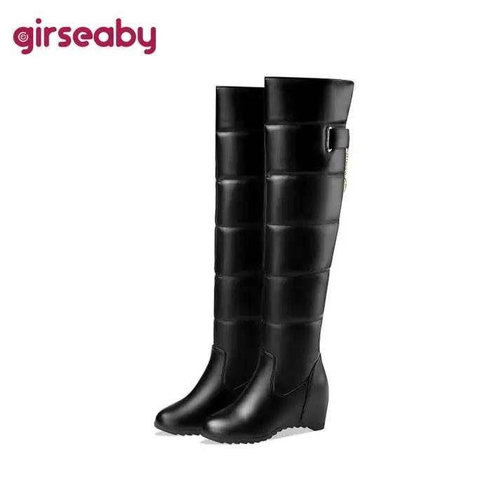 Girseaby dames talon compensé sur les bottes au genou sans lacet talon caché grande taille 44 fête c