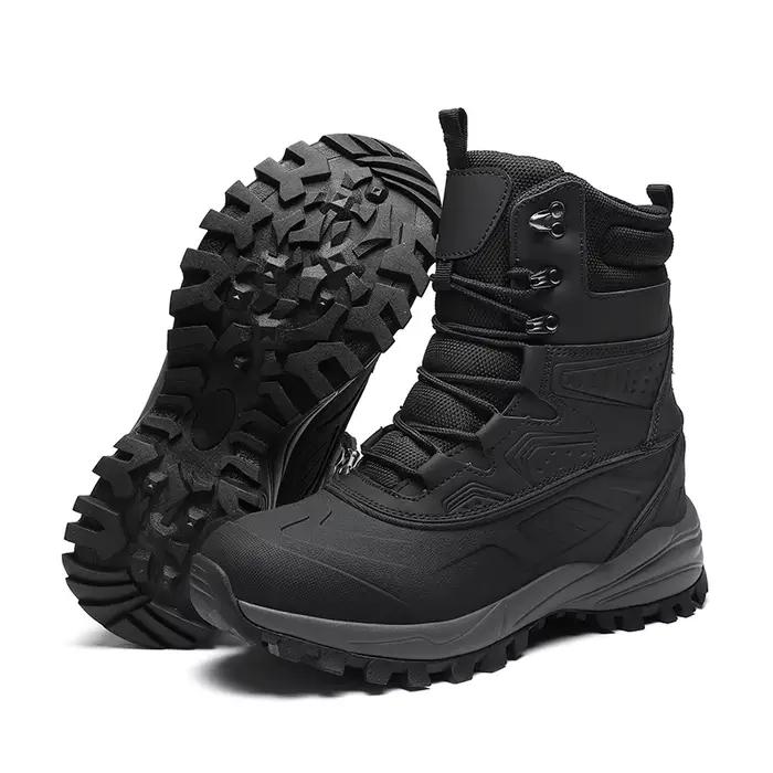 Bottes de neige d'extérieur pour hommes avec doublure polaire, imperméables, en cuir patchwork, chau