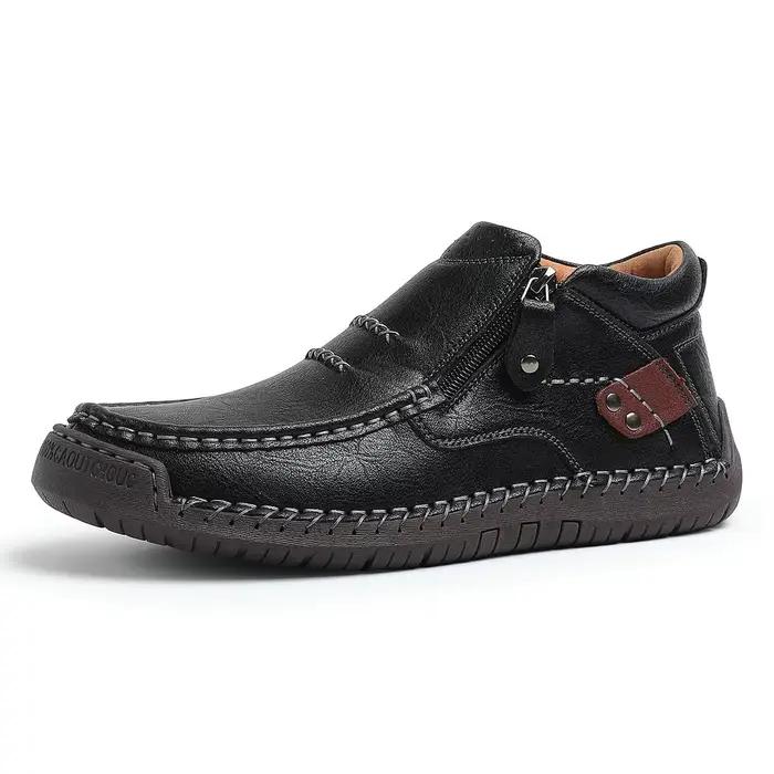 Classique en cuir hommes bottes en plein air fermeture éclair conception hommes baskets sans lacet r