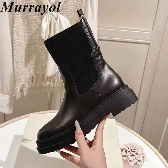 Femmes enfant daim plat semelle épaisse bottes courtes bout rond chaîne perle décor tricoté manches 