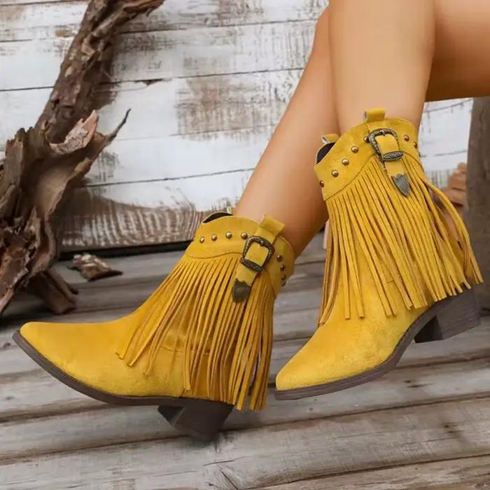 Vintage gland Detor bottines femmes printemps automne bout pointu talon carré bottes femme mode sans