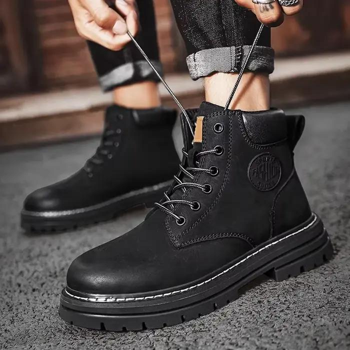 Bottes hommes bottes hautes de haute qualité femmes chaussures en cuir mode baskets d'extérieur homm
