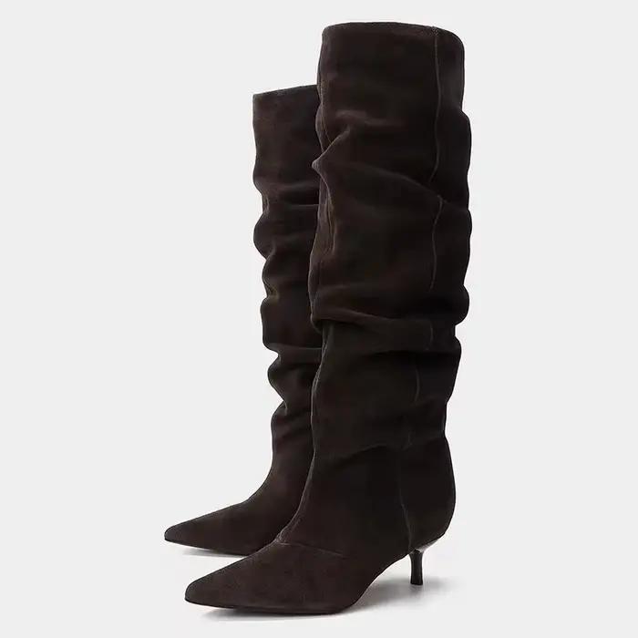 Eilyken – bottes plissées d'hiver pour femmes, bottes rétro à bout pointu et talons chaton, bottes l