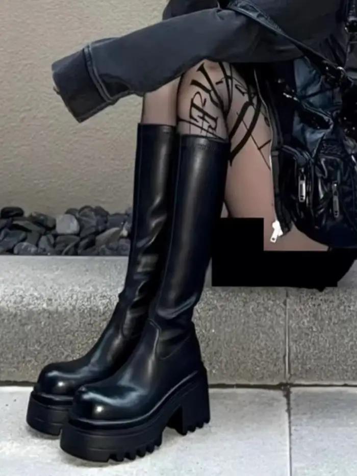 Bottes tube longues à talons surélevés pour femmes, longueur de jambe accrue, aspect Ultra-fibre, bo