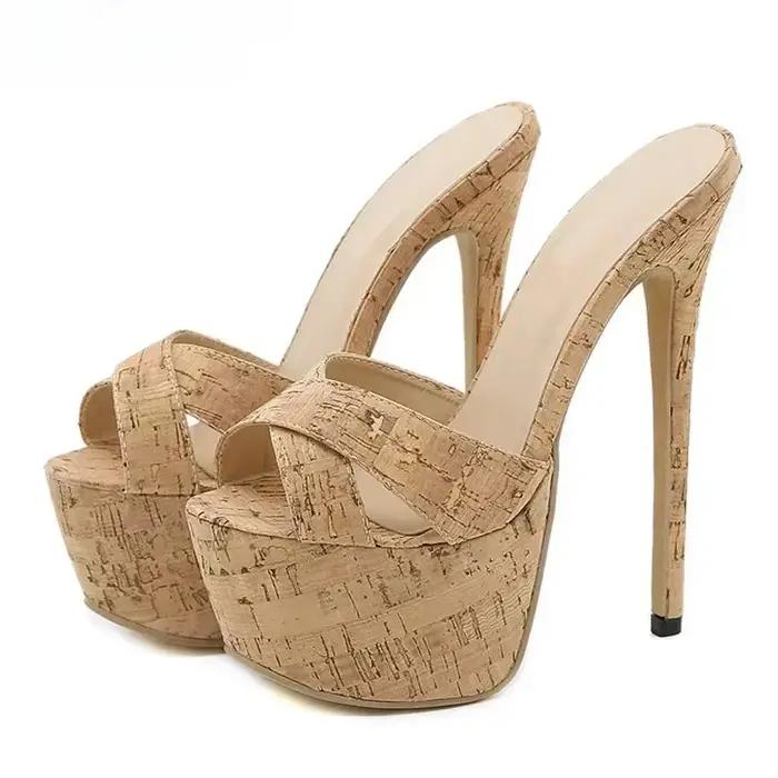 Aneikeh Sexy plate-forme Bling Ultra haute Mules pantoufles PU diapositives adulte nouvelle mode cha
