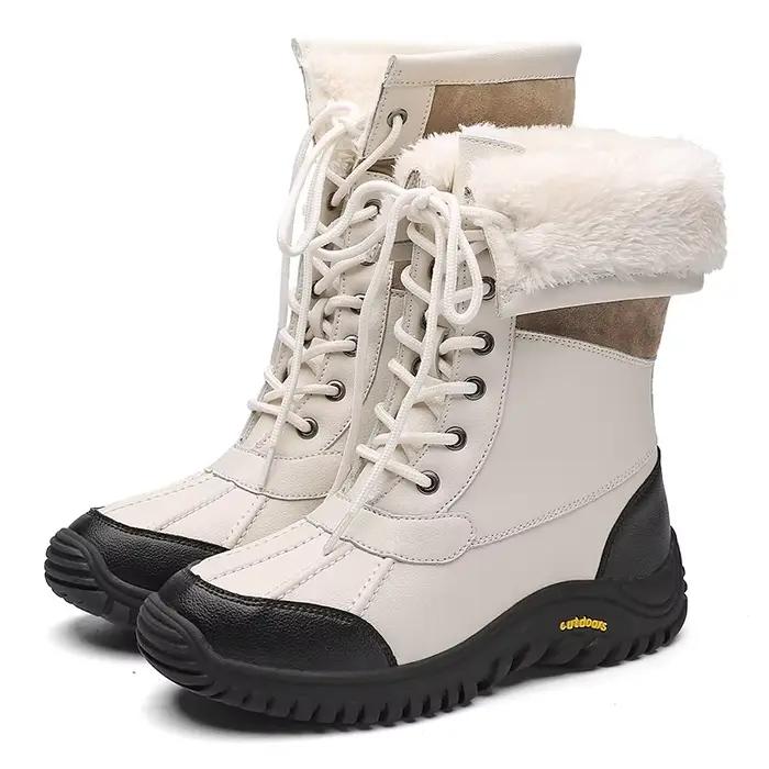 Bottes de neige à lacets pour femmes, imperméables, confortables, chaussures de pluie, garde au chau