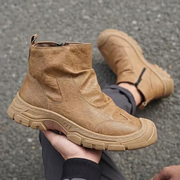 Bottines classiques noires pour hommes, bottes décontractées à plateforme pour hommes, chaussures de