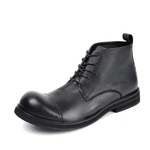 Bottines en cuir véritable pour hommes, bottes de neige chaudes à enfiler en fourrure naturelle pour