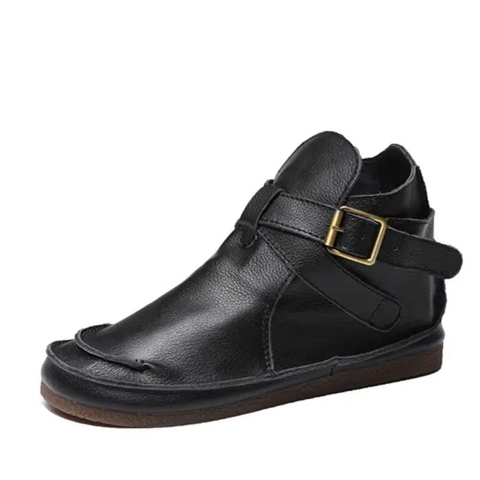 Bottines pour femmes - Nouveau design 2026 - Bottines en cuir de vachette pleine fleur - Semelle pla