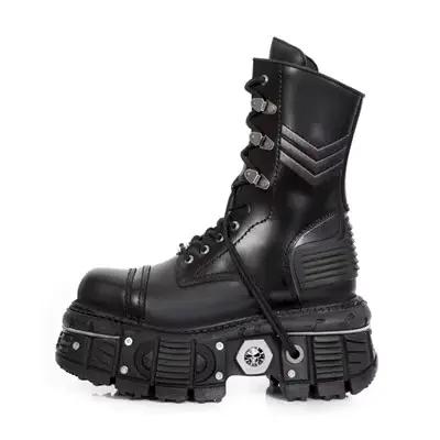 Bottes de rinçage rétro noires pour hommes et femmes, chaussures de chevalier décontractées à lacets