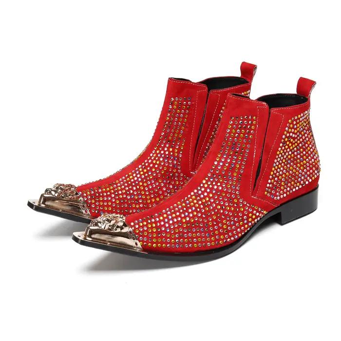Bottes en daim pour hommes, strass scintillants, tendance, Style de Performance sur scène, personnal