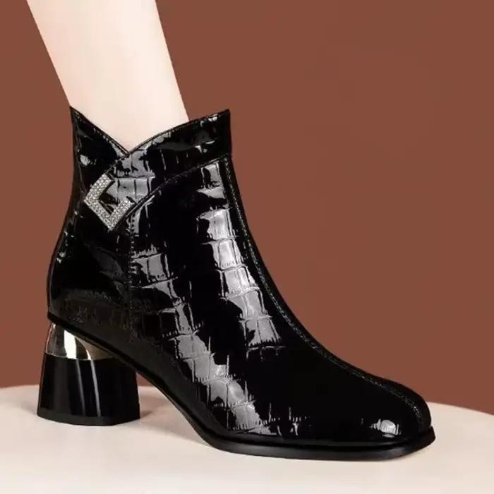 Petites bottines décontractées à bout rond en cuir verni pour femmes, bottes nues Vintage, nouvelle 