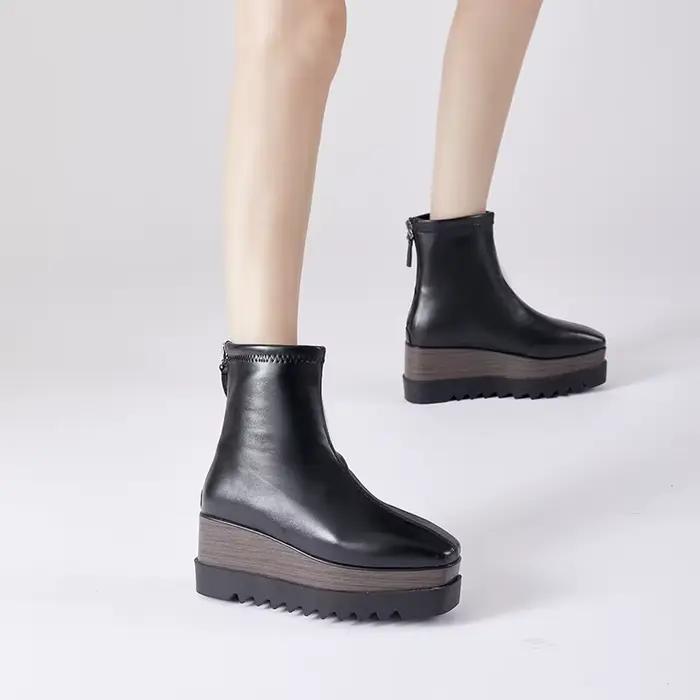 Bottines à semelle épaisse pour femme, chaussures à talons hauts, à semelle compensée, avec fermetur