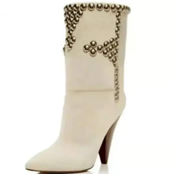 RiSALE-Cuissardes à talons hauts pour femmes, bottes longues cloutées, patchwork de cuir floqué, par