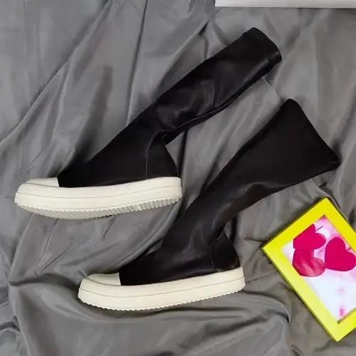 Femmes sur le genou bottes plate-forme automne talons plats pour femme semelle épaisse hiver mince é