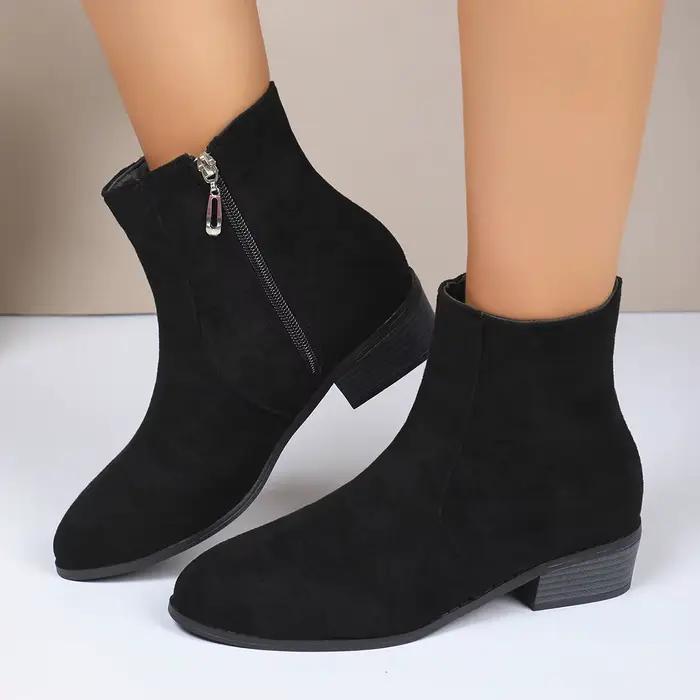 Bottines chaudes en daim pour femme, chaussures d'extérieur confortables, à la mode, mi-talon, nouve