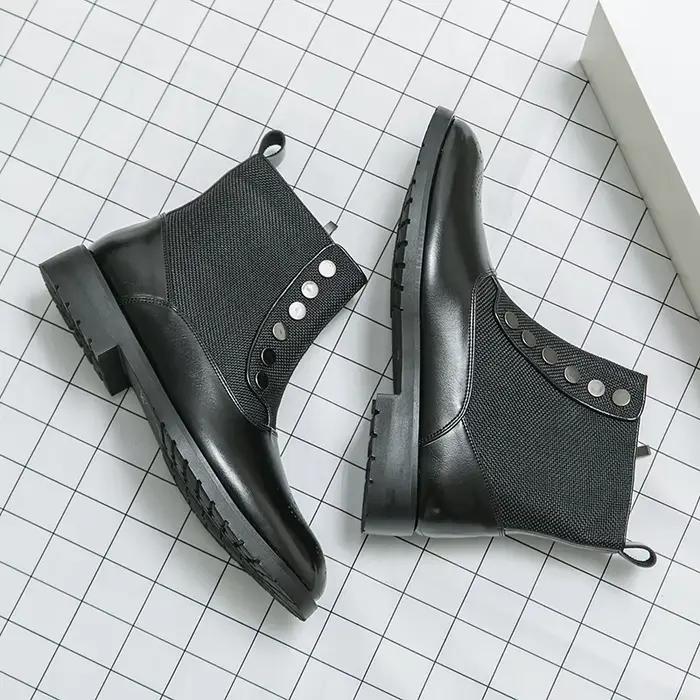 Panneau en tissu vert tendance Bottes Chelsea Bottes courtes pour hommes Chaussures en cuir pointues