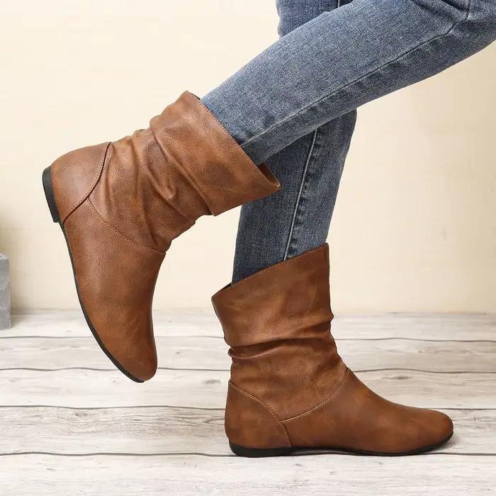 Bottes courtes femme blanc nouvelles bottes plissées femme fond plat polyvalent femme bottes grande 