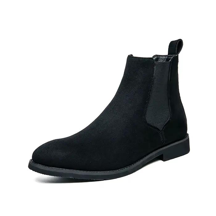 Bottes Chelsea pour hommes vin rouge noir Faux daim affaires à talons bas à la main mode livraison g
