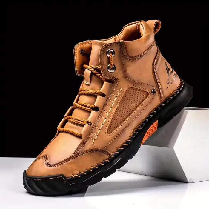 Hommes couture chaussures en cuir hommes à lacets bottines homme 2025 automne marche chaussure botte