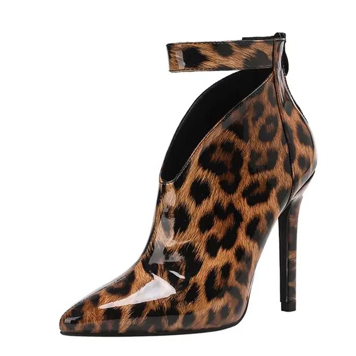 Liyke printemps automne évider bottines femmes Sexy fermeture éclair imprimé léopard chaussons aigui