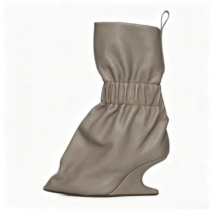 Nouvelles bottes courtes pour femme en cuir souple gris froncé, à talon compensé pointu et courbé, s