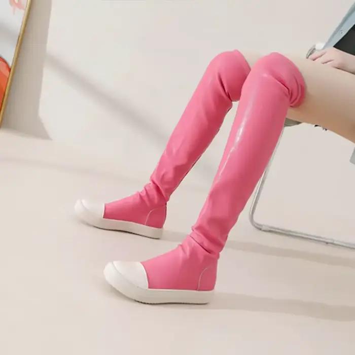 Bottes au-dessus du genou pour femmes, faites à la main, style mature, printemps automne, bout rond, talons bas, bottes extensibles, caoutchouc, occassions spéciales