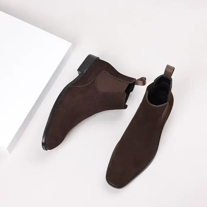 Bottes Chelsea en caoutchouc pour homme couleur pure style britannique à enfiler grandes tailles ocassions variées