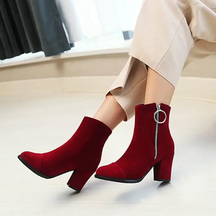 Botas De Mujer bottines femmes mode fermeture éclair talons hauts rouge noir fête De mariage Goth chaussures Super grande taille 32-52 53 54 M7-1