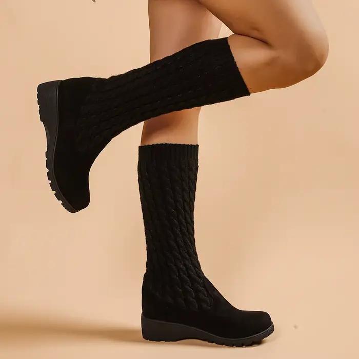 2026New femmes bottes mode décontracté mi-mollet bottes classique sans lacet chaussettes élastiques bottes femmes plate-forme compensée chaussons Botas Mujer