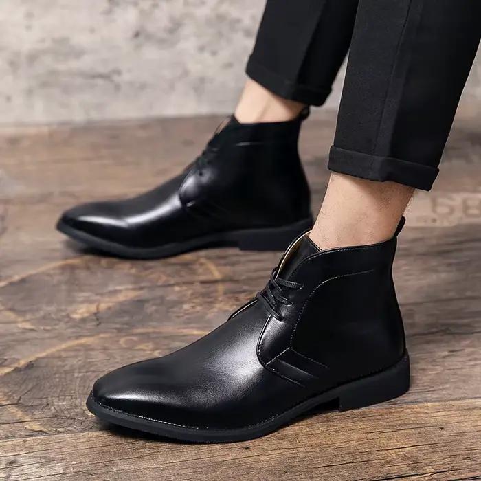 Mayba-Bottes d'hiver en cuir pour hommes