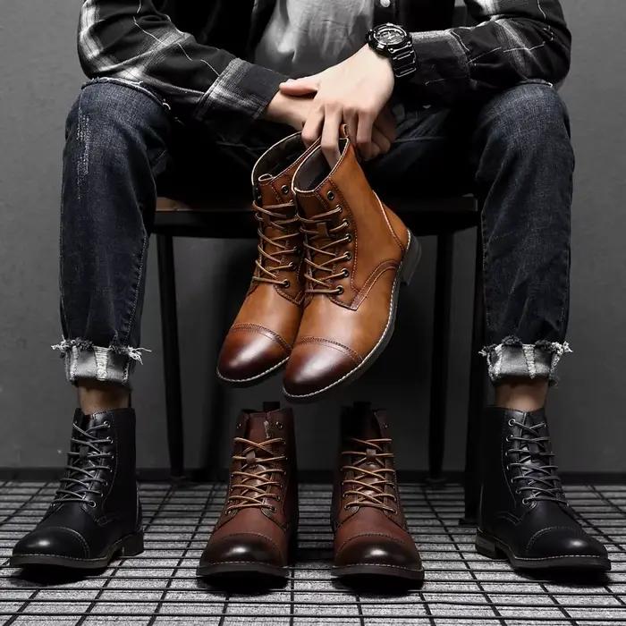 Hommes mode bottes nouveauté Britsh Vintage bottes en cuir chaussures hommes bottes automne hiver Design hommes bottines grande taille