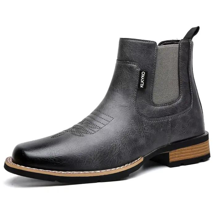 Bottes pour hommes 2026 – Style rétro brodé, bottes courtes de cowboy western, bottes montantes en cuir style britannique, bottines Chelsea en cuir