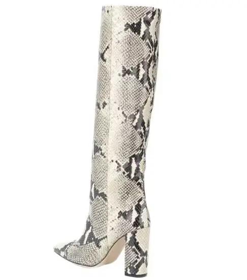 Bottes de chevalier à imprimé Crocodile pour femme, chaussures à talons carrés Python, bout pointu, hautes, jaunes, rouges et noires, nouvelle collection hiver