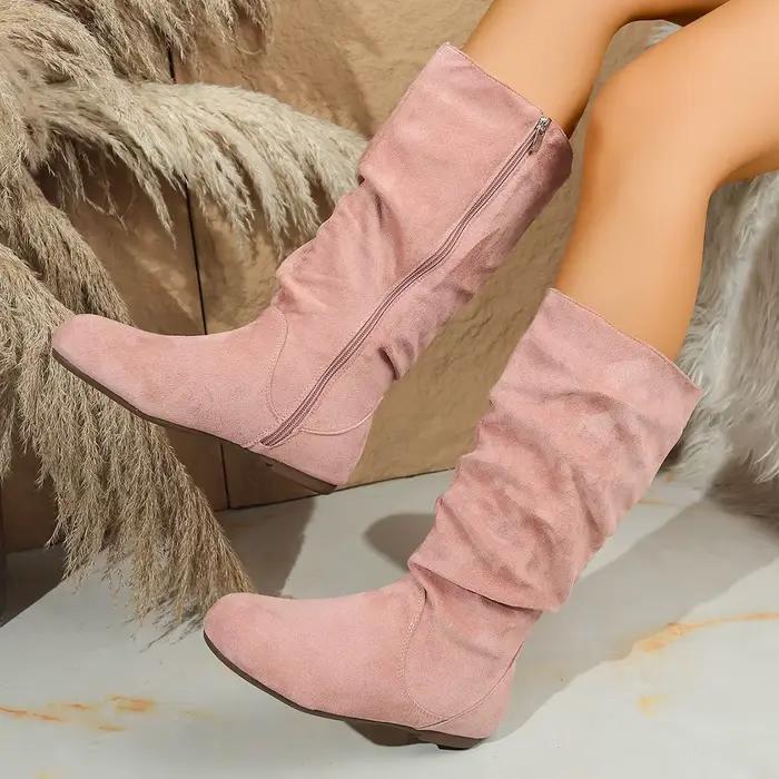 Bottes mi-mollet en velours style western pour femme