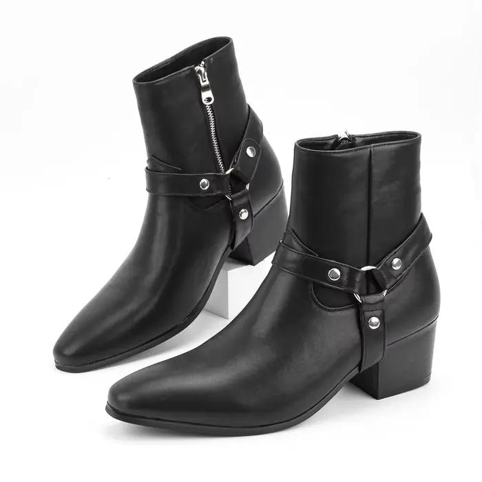 Bottes Chelsea pour hommes en cuir, bout pointu, talon bas, ajustement parfait, étanches pour printemps et automne