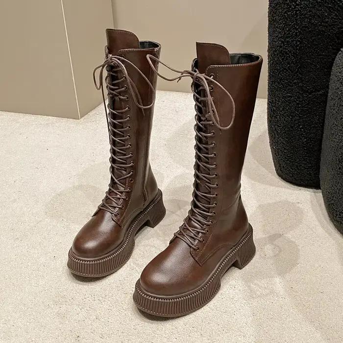 Bottes de chevalier à lacets pour femmes