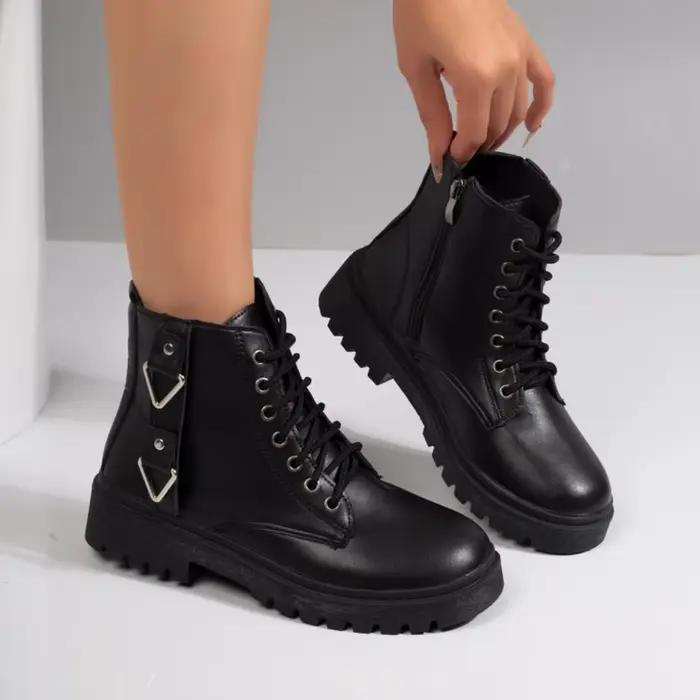 Bottes de combat noires à plateforme pour femmes