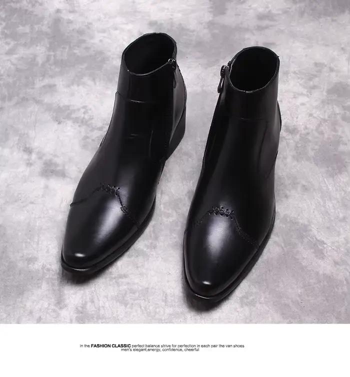 Bottes montantes en cuir à bout pointu pour hommes, faites à la main, mode britannique, vêtements de travail de grande taille, chaussures élégantes et durables