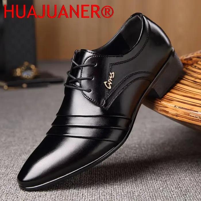 Chaussures en cuir PU pour hommes, nouvelle mode, robe d'affaires de mariage, boîtes de nuit, Oxfords, chaussures de travail respirantes à lacets