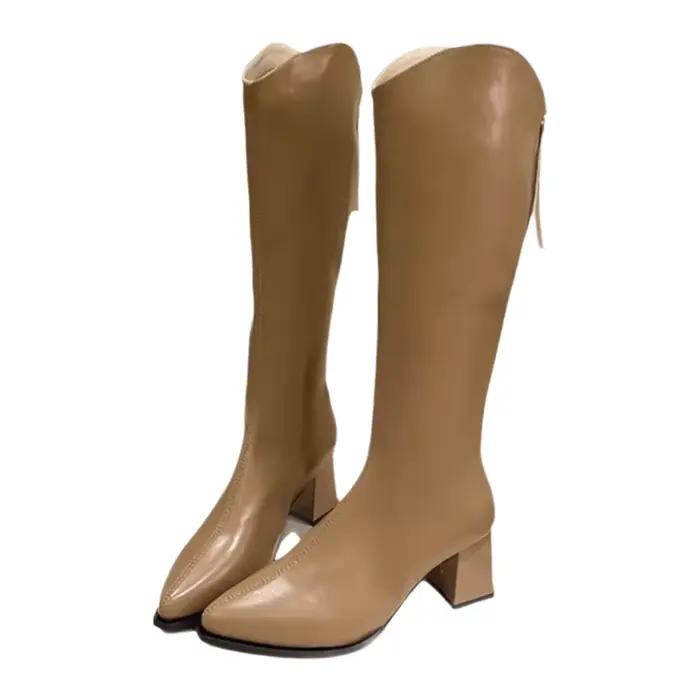 Bottes pour femmes de grande taille, décontractées et élégantes, style romain, à talon épais, bout pointu, mi-mollet, pour l'automne et l'hiver