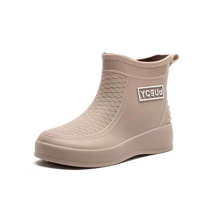 Bottes de pluie courtes et tendance pour femmes, style transfrontalier, chaudes en polaire, pour l'extérieur, coupe basse, nouvelle collection, chaussures aquatiques