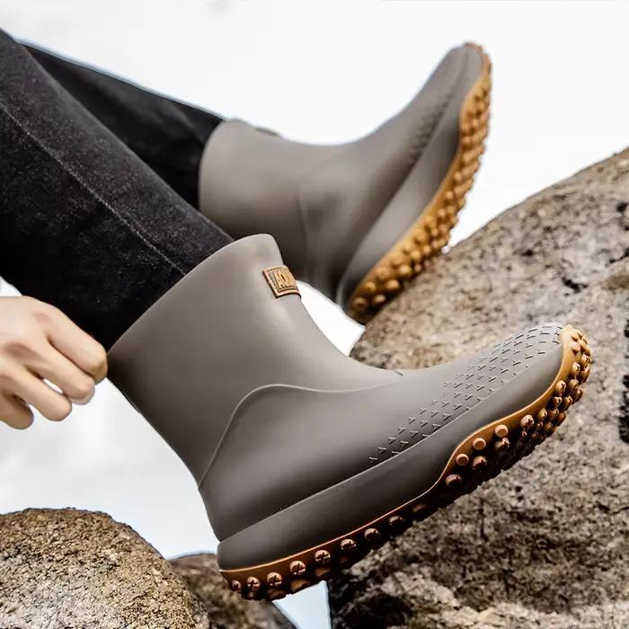 Bottes de pluie courtes pour hommes, antidérapantes, pour le travail, la pêche, le lavage de voiture, la protection du travail, chaussures aquatiques légères et durables en caoutchouc