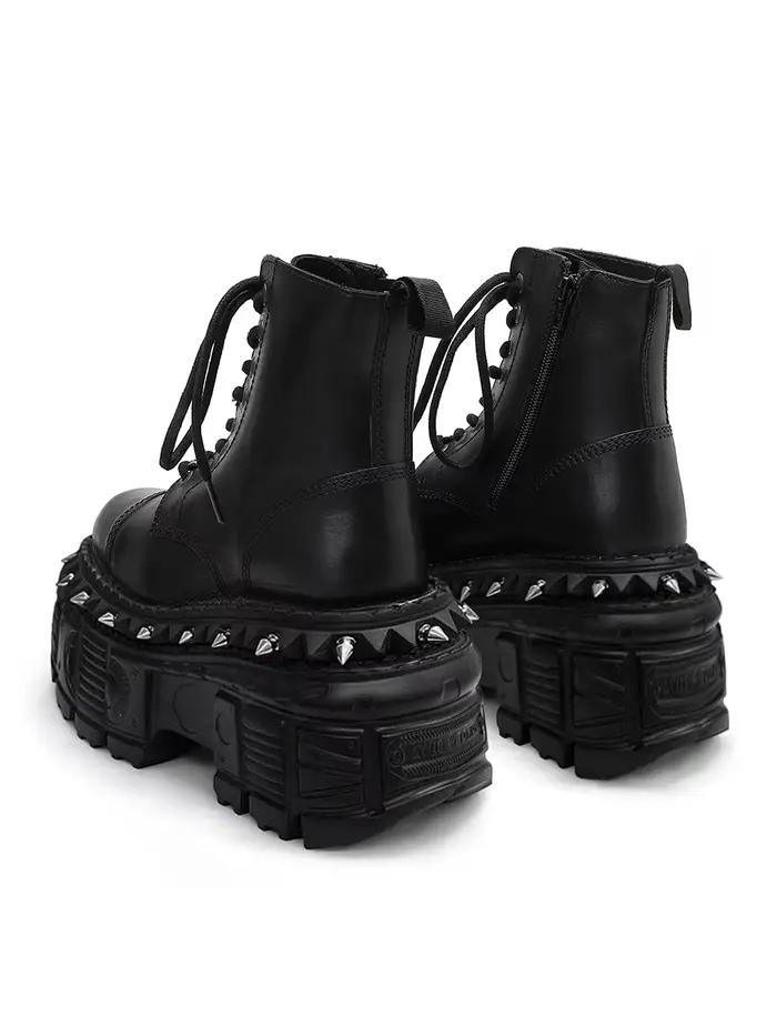 Style Punk femmes bottes à lacets talon hauteur plate-forme chaussures femme gothique cheville Rock bottes métal décor homme et femme baskets 2025