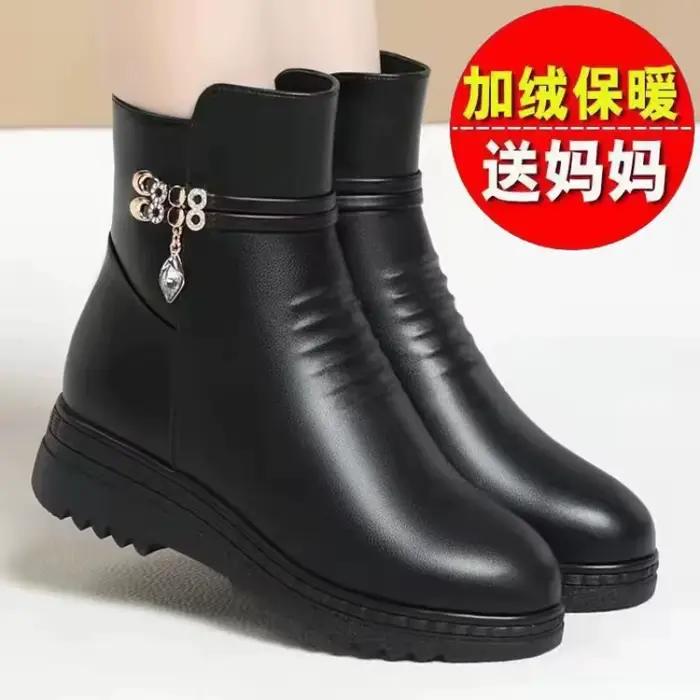 Bottes de neige pour femmes, grande taille, chaussures d'hiver, bottes en cuir, hiver 2026, doublure en laine épaisse, cuir véritable