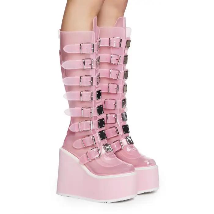 Bottes de moto à plateforme avec boucle de ceinture Rock