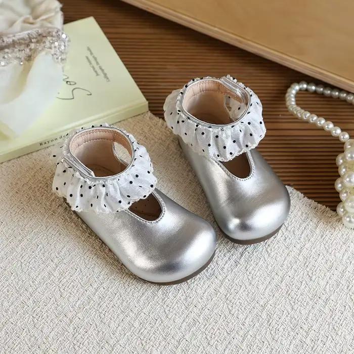 Chaussures à volants à pois pour petites filles, chaussures en cuir pour enfants pour fêtes, mariages, chaussures de princesse élégantes pour enfants, chaussures de performance, adorables