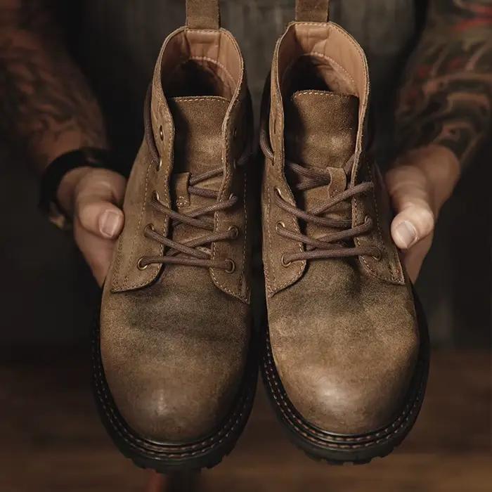 Maden Bottes vintage en daim fendu pour homme Bottes de travail montantes marron à lacets Ankle du désert Bottes à semelle robuste Chaussures d'extérieur d'hiver et d'automne